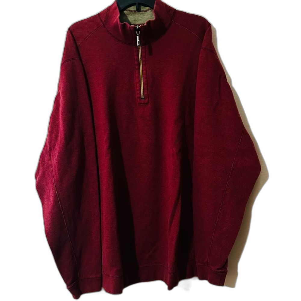 Tommy Bahama Quarter Zip Red And Green Pullover Sweater Used